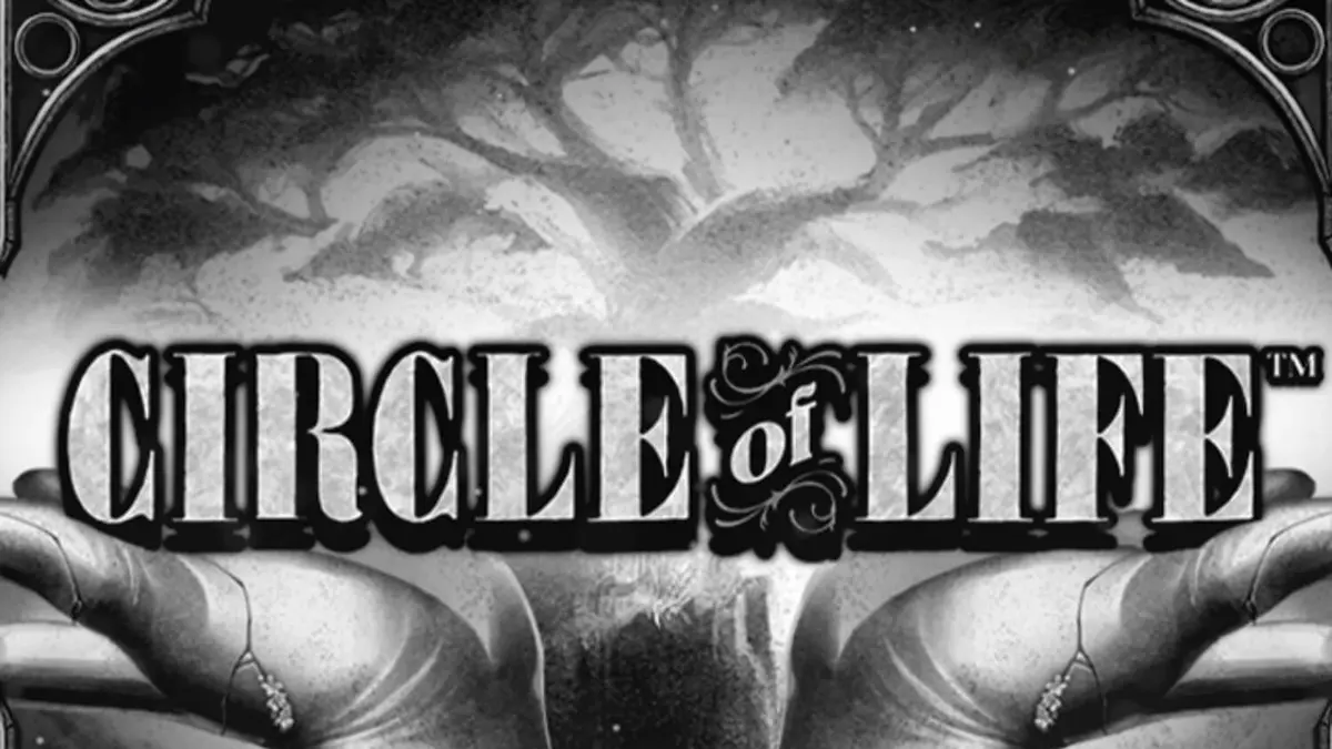 Visual artistik slot Circle of Life dengan tema monokrom dan pohon kehidupan.